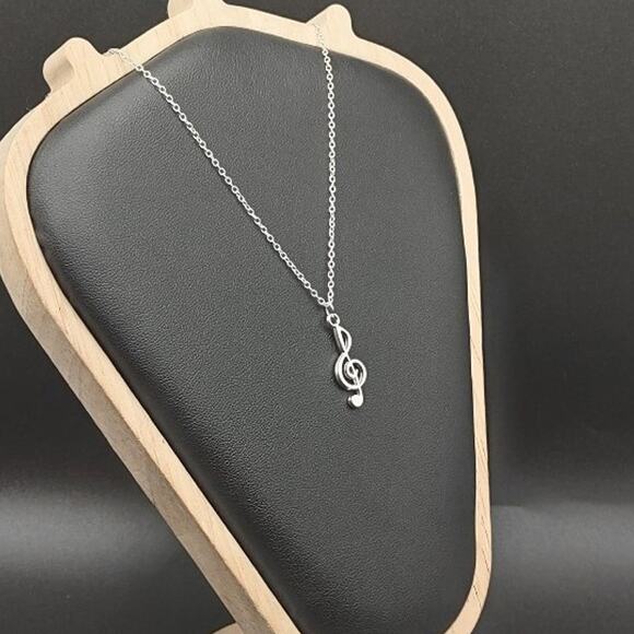 925 Silver Necklace W/ Music Note Treble Clef Pendant Anniversary Birthday Gift - Picture 3 of 5